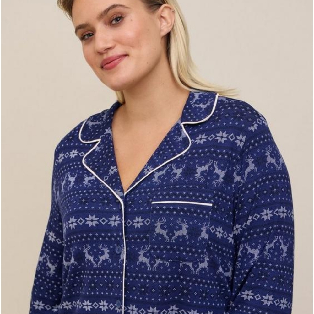 Torrid Sleep 1X Blue Fair Isle Night Shirt Dress Deer Print Sleepgown NEW - Picture 4 of 13